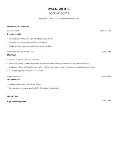 Dock Associate Resume