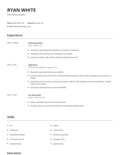 Dock Associate Resume