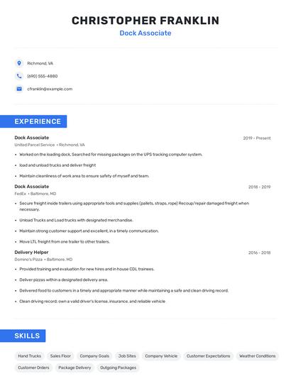 Dock Associate Resume