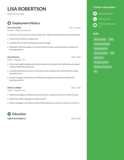 Dock Associate Resume