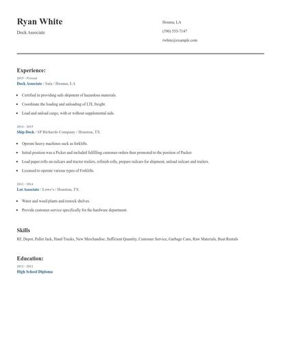 Dock Associate Resume