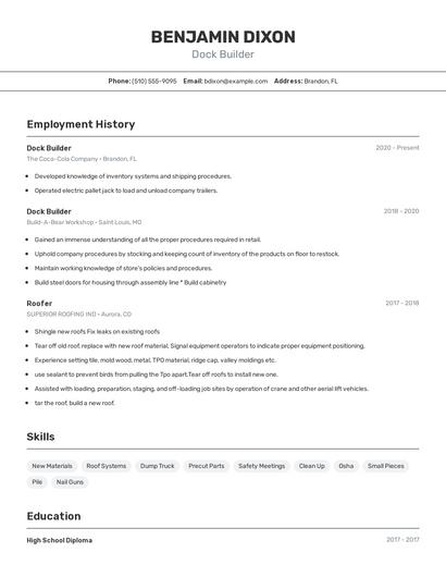 Dock Builder Resume