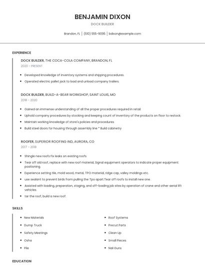 Dock Builder Resume