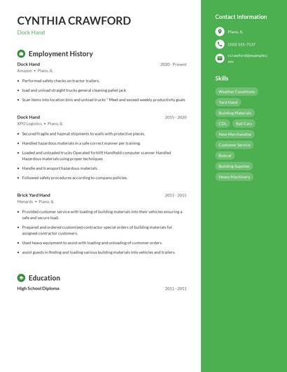 Dock Hand Resume