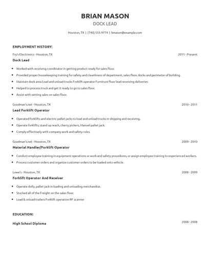 Dock Lead Resume