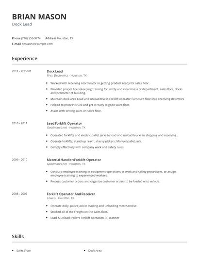 Dock Lead Resume