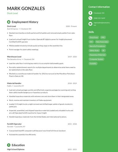 Dock Lead Resume