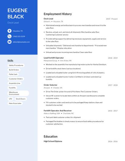 Dock Lead Resume