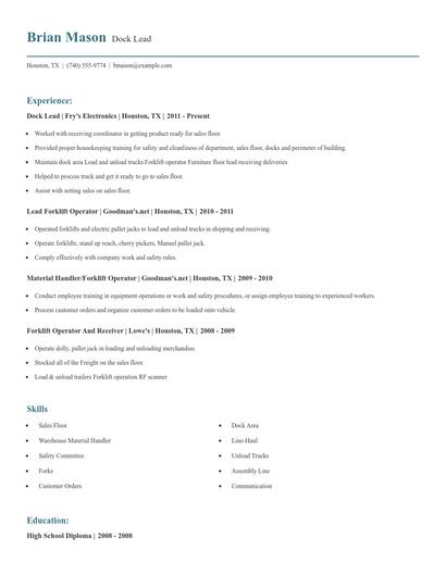 Dock Lead Resume