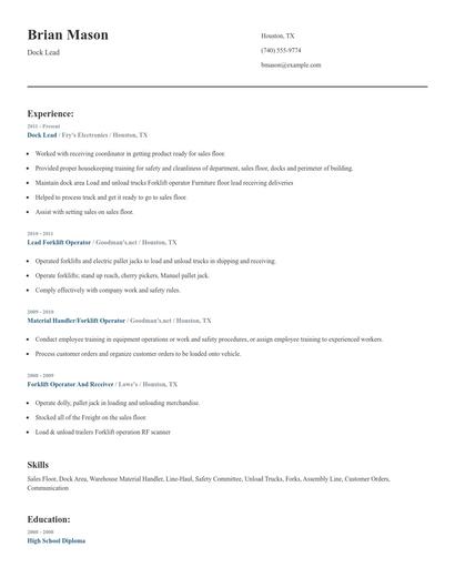 Dock Lead Resume