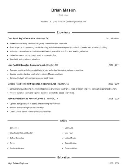 Dock Lead Resume