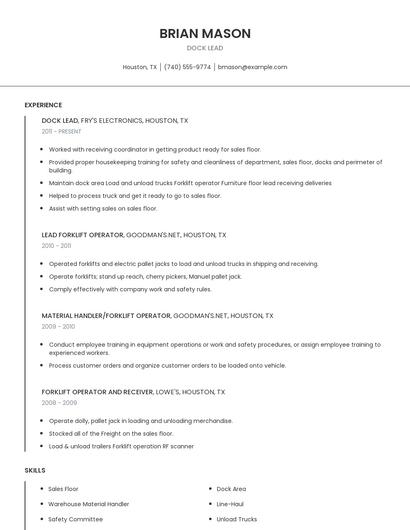 Dock Lead Resume