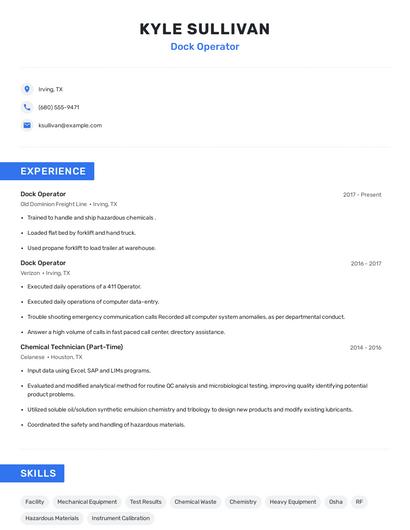 Dock Operator Resume