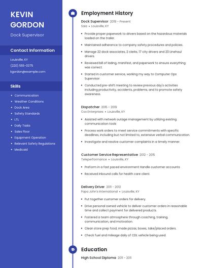 Dock Supervisor Resume