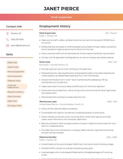 Dock Supervisor Resume