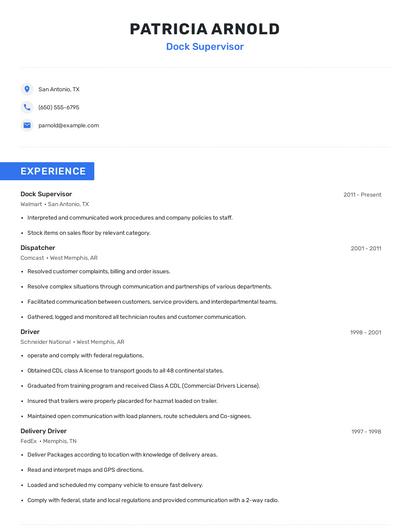 Dock Supervisor Resume