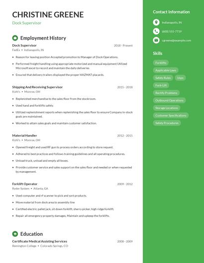 Dock Supervisor Resume