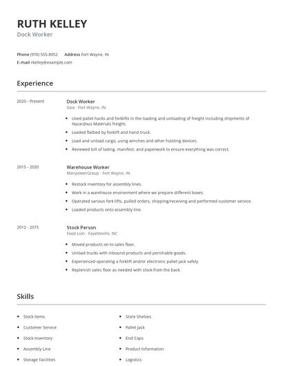 Dock Worker Resume