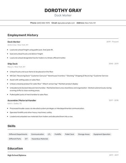 Dock Worker Resume