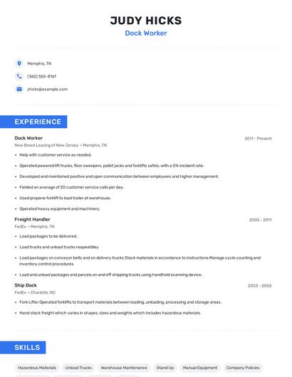 Dock Worker Resume
