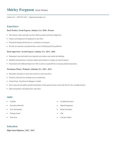 Dock Worker Resume