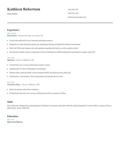 Dock Worker Resume