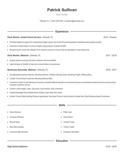 Dock Worker Resume