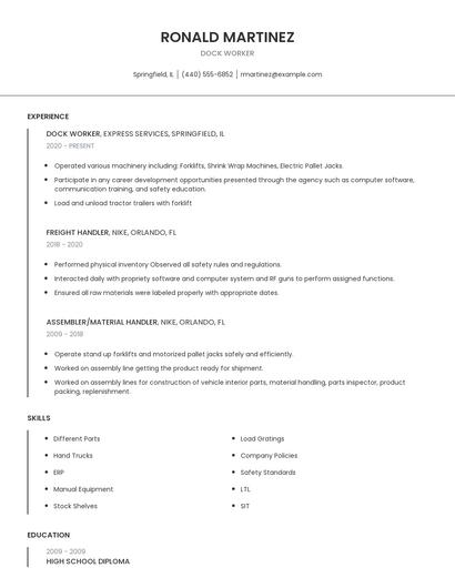 Dock Worker Resume