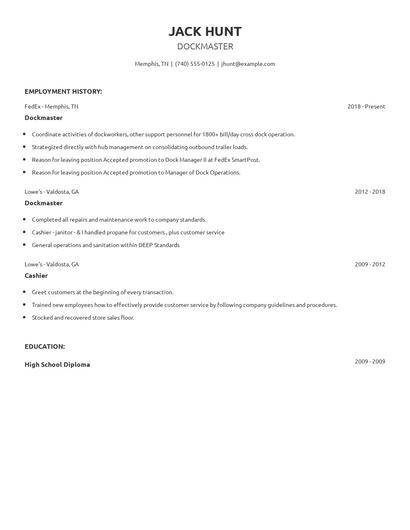 Dockmaster Resume