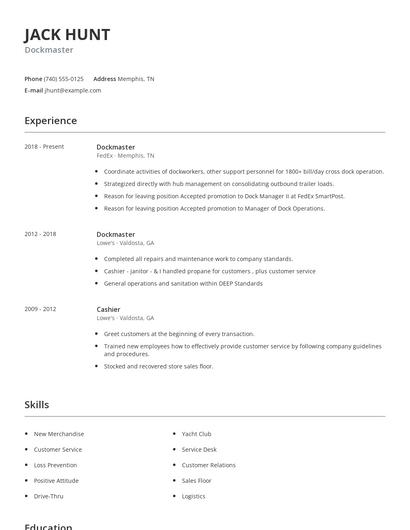 Dockmaster Resume