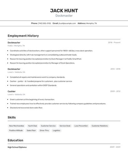Dockmaster Resume