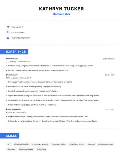 Dockmaster Resume