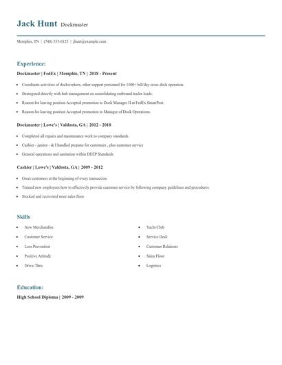 Dockmaster Resume