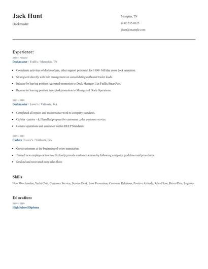 Dockmaster Resume