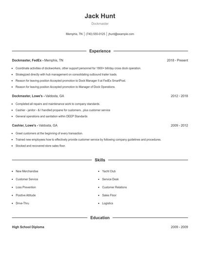 Dockmaster Resume