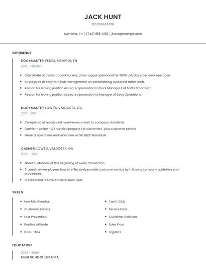 Dockmaster Resume