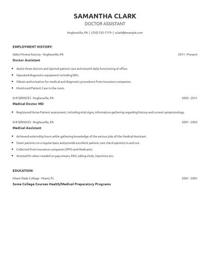Doctor Assistant Resume