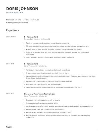 Doctor Assistant Resume