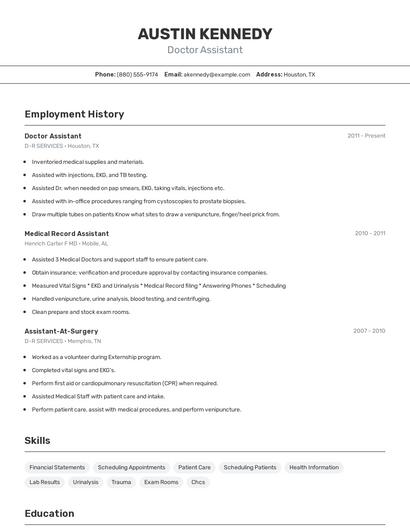 Doctor Assistant Resume