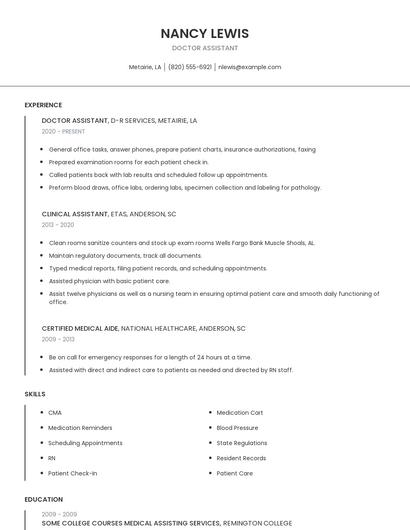 Doctor Assistant Resume