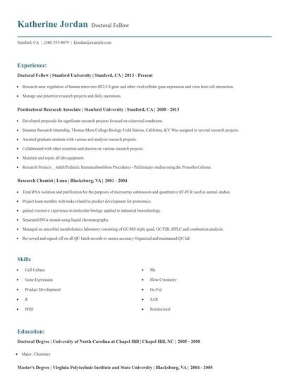 Doctoral Fellow Resume