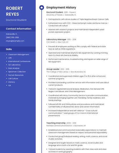Doctoral Student Resume