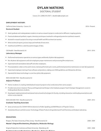 Doctoral Student Resume