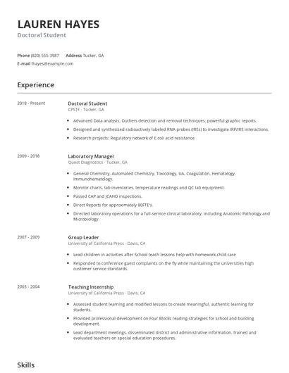 Doctoral Student Resume