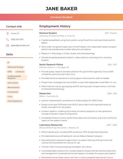 Doctoral Student Resume