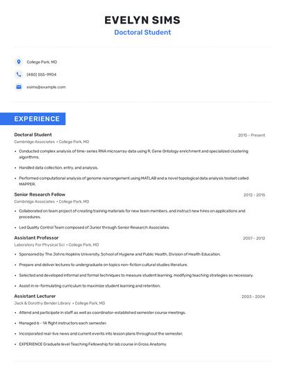 Doctoral Student Resume