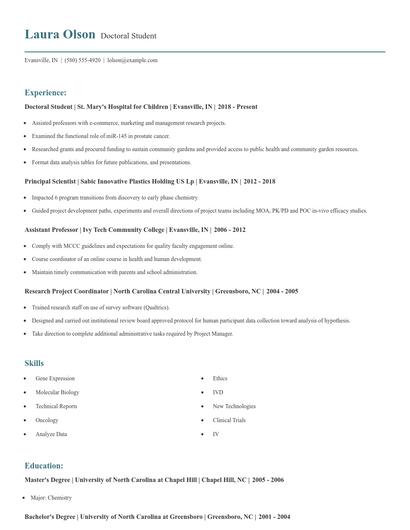 Doctoral Student Resume
