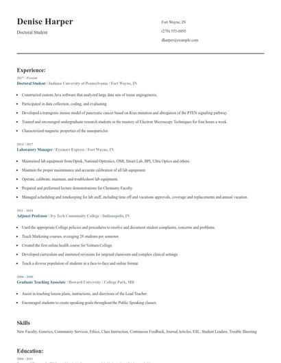 Doctoral Student Resume