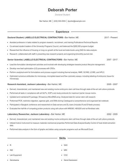 Doctoral Student Resume