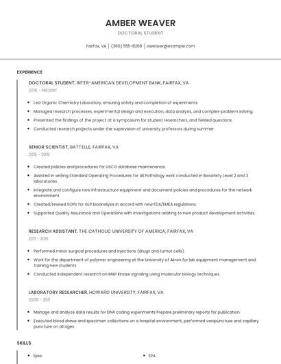 Doctoral Student Resume